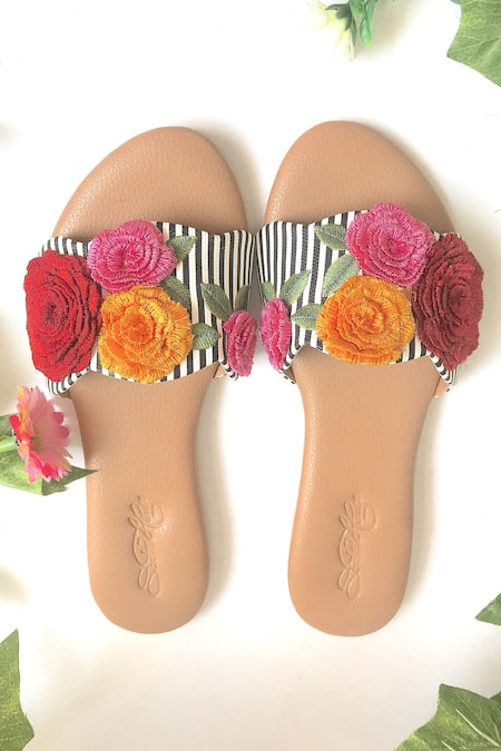 Sole House Floral Embroidered Sliders 