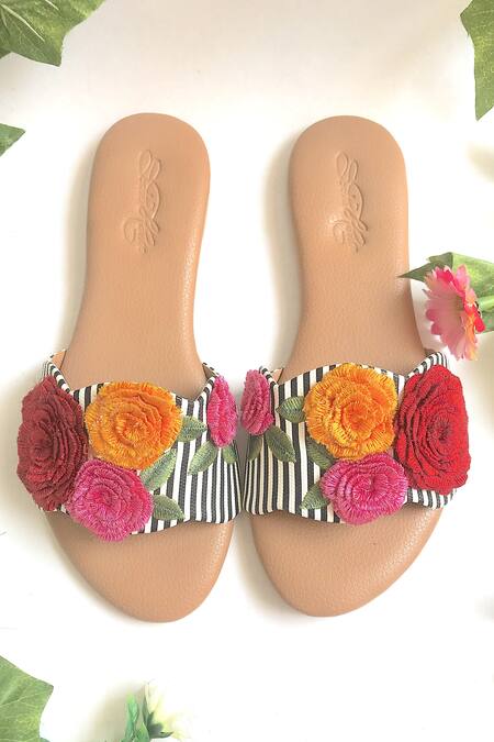 Buy_Sole House_Multi Color Embroidered Floral Sliders _Online_at_Aza_Fashions