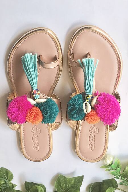 Buy_Sole House_Pink Embroidered Tassel Sandals _Online_at_Aza_Fashions