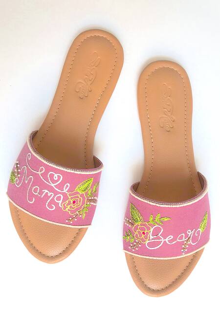 Sole House_Purple Slogan Embroidered Sliders_Online_at_Aza_Fashions
