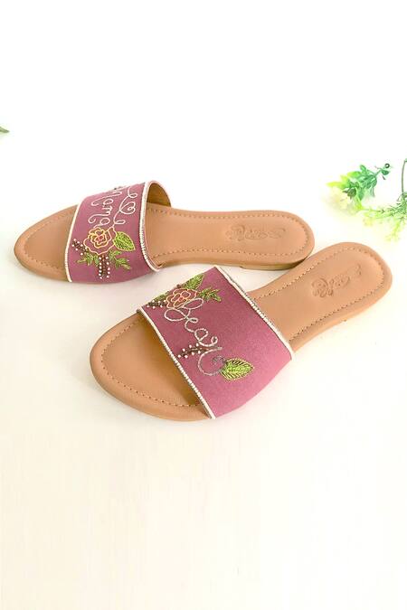 Buy_Sole House_Purple Slogan Embroidered Sliders_Online_at_Aza_Fashions
