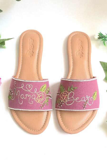 Shop_Sole House_Purple Slogan Embroidered Sliders_Online_at_Aza_Fashions