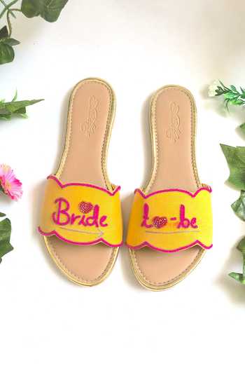 Buy_Sole House_Yellow Embroidered Sliders With Bead Work _Online_at_Aza_Fashions
