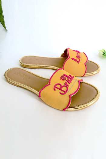 Sole House_Yellow Embroidered Sliders With Bead Work _at_Aza_Fashions