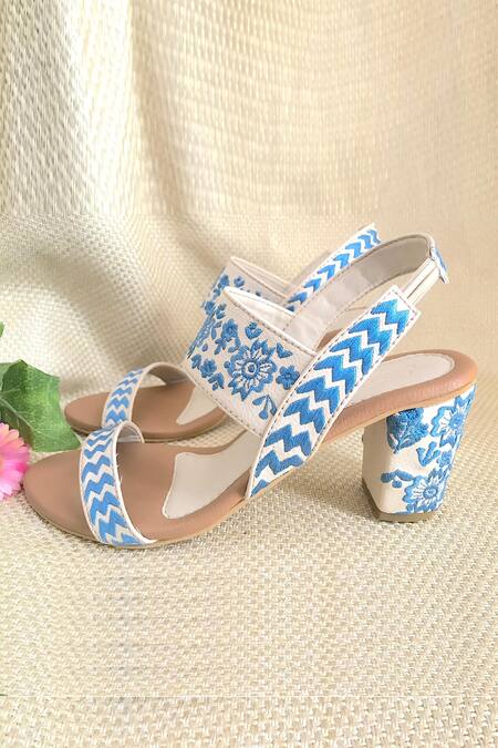 Shop_Sole House_Beige Embroidery Ankle Strap Block Heels _Online_at_Aza_Fashions