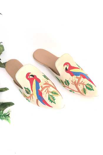 Sole House_Beige Embroidered Pointed Toe Mules _Online_at_Aza_Fashions