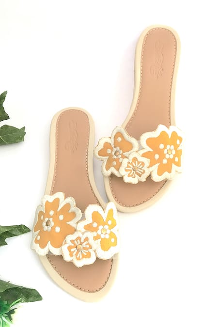 SOLE HOUSE Floral Embroidered Sliders 