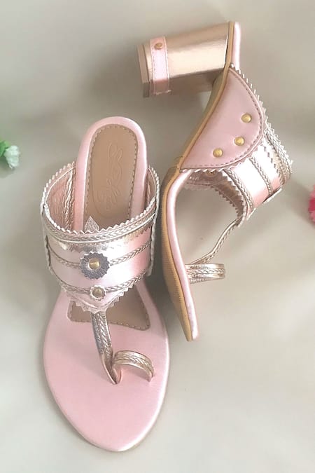Sole House Pink Rhinestones, Embroidery Kolhapuri Block Heels 