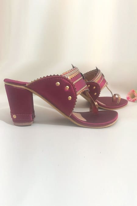 Buy_Sole House_Maroon Cut Work Kolhapuri Block Heels _Online_at_Aza_Fashions