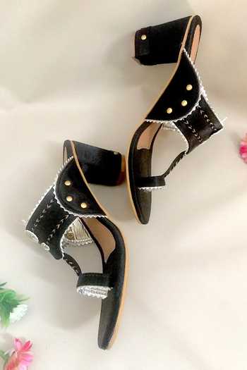 Sole House_Black Embroidery Kolhapuri Block Heels _Online_at_Aza_Fashions