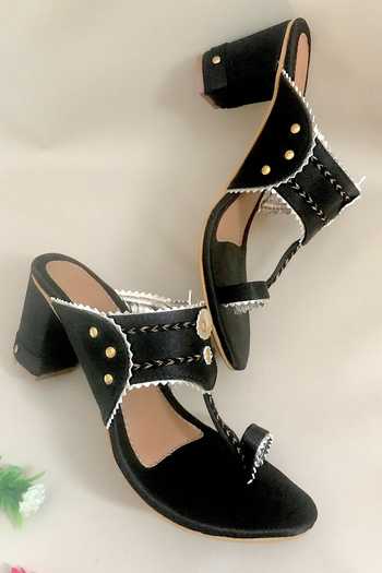 Buy_Sole House_Black Embroidery Kolhapuri Block Heels _Online_at_Aza_Fashions