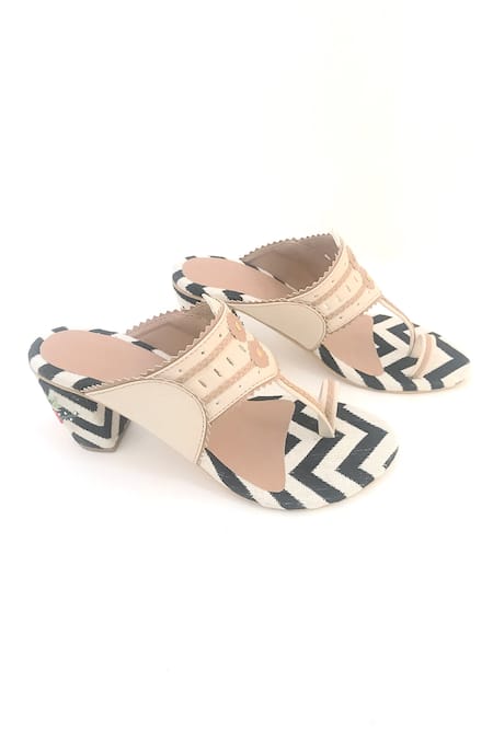 Sole House_Beige Embroidery Jacquard Floral Kolhapuri Wedges _at_Aza_Fashions
