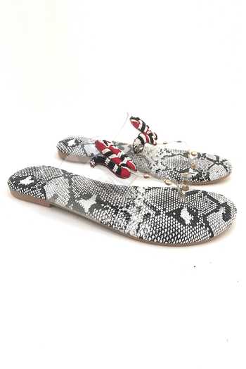 Sole House Black Embroidered Clear Strap Animal Print Sandals Online at Aza Fashions Sole House_Black Embroidered Clear Strap Animal Print Sandals_Online_at_Aza_Fashions
