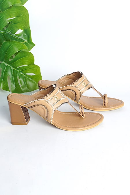 Buy Beige Embroidered Kolhapuri Block Heels by Sole House Online at Aza ...