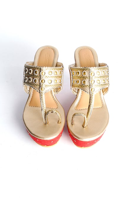 Sole House  Floral Kolhapuri Embroidered Wedges 