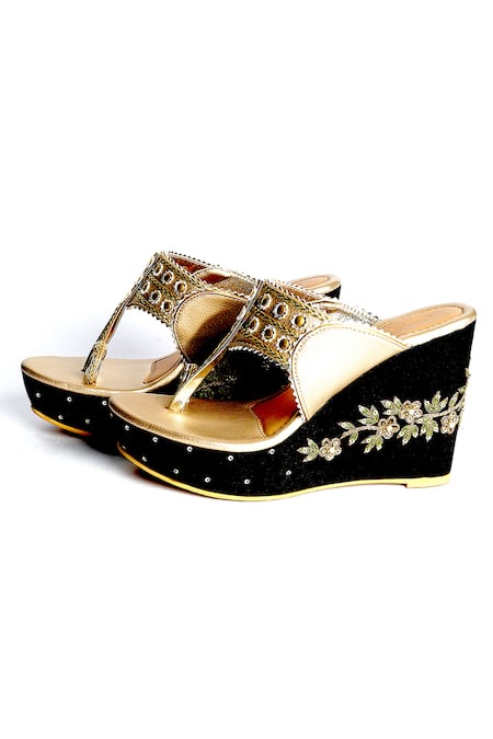 Sole House  Floral Kolhapuri Embroidered Wedges 