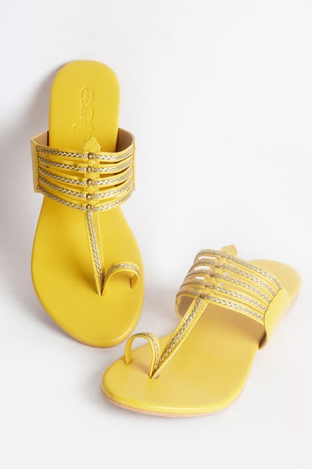 Buy Yellow Embroidered Kolhapuri Sandals by Sole House Online at