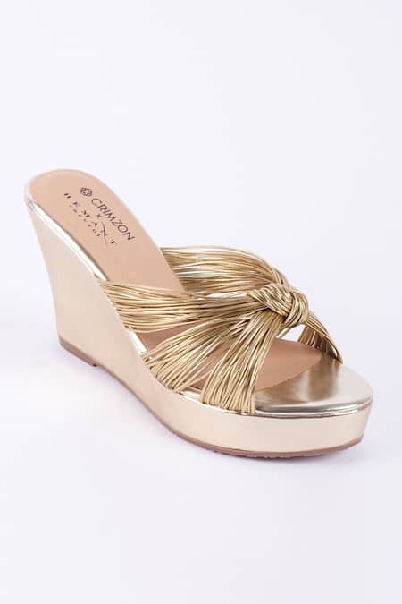 Vacation Gold Strappy Wedge Sandals For Women, Ruched Detail Tie Leg Design  Espadrille Wedge Sandals | SHEIN USA