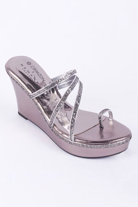 CRIMZON_Grey Embroidery Halyn Embellished Wedges_Online_at_Aza_Fashions