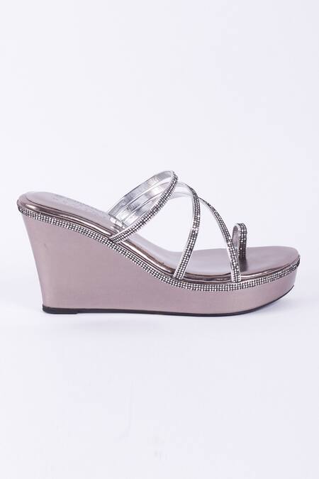 Buy_CRIMZON_Grey Embroidery Halyn Embellished Wedges_Online_at_Aza_Fashions