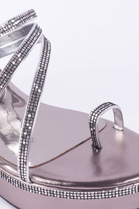 Shop_CRIMZON_Grey Embroidery Halyn Embellished Wedges_Online_at_Aza_Fashions