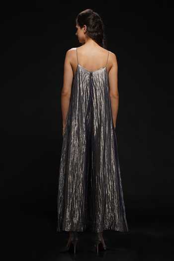 Shop Aditya Sikand Grey 50 % Silk Plain Jumpsuit V Neck Metallic With Jacket at Aza Fashions Shop_Aditya Sikand_Grey 50 % Silk Plain Jumpsuit V Neck Metallic With Jacket _at_Aza_Fashions