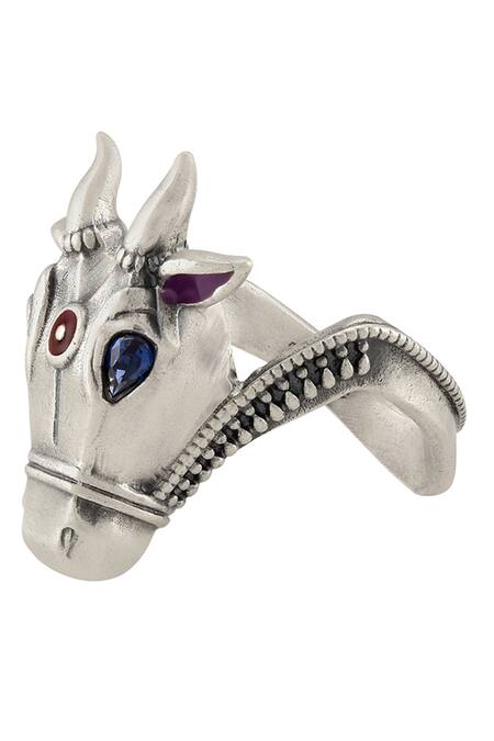 Tribe Amrapali_Silver Plated Stone Bull Ring _Online_at_Aza_Fashions