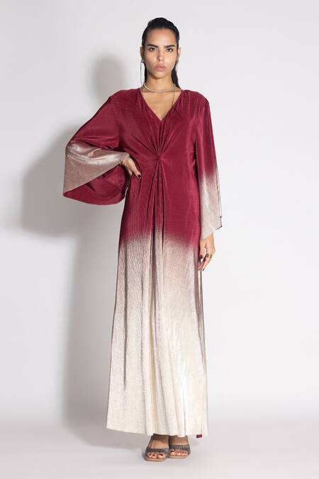 431-88 By Shweta Kapur_Maroon V-neck Midnight Ombre Effect Gown_Online_at_Aza_Fashions