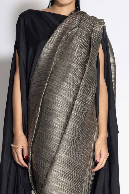 Buy_431-88 By Shweta Kapur_Gold Silk Metallic Pre-draped Saree With Cape Blouse_Online_at_Aza_Fashions