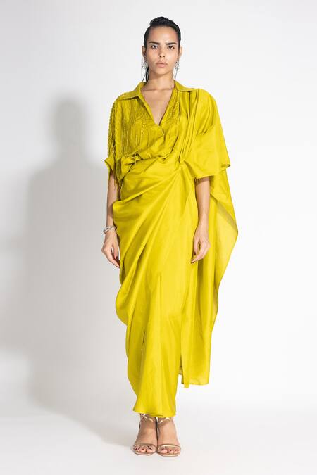 431-88 By Shweta Kapur Green Silk Cut Work Collared Masai Godet Saree With Kyra Top Online at Aza Fashions 431-88 By Shweta Kapur_Green Silk Cut Work Collared Masai Godet Saree With Kyra Top_Online_at_Aza_Fashions