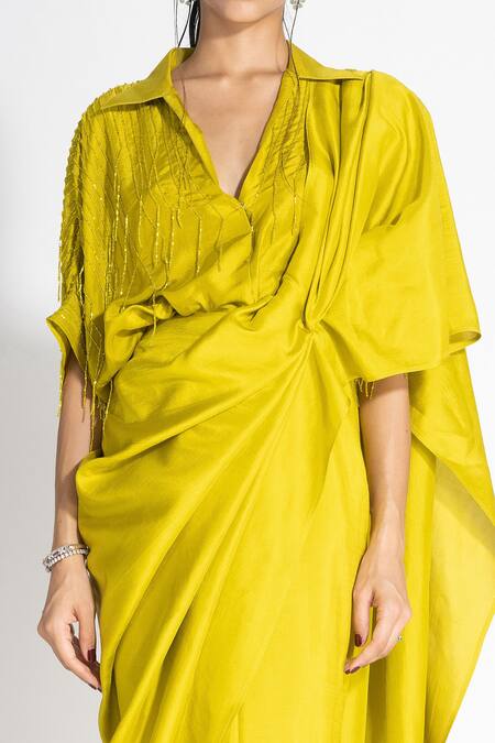 Buy 431-88 By Shweta Kapur Green Silk Cut Work Collared Masai Godet Saree With Kyra Top Online at Aza Fashions Buy_431-88 By Shweta Kapur_Green Silk Cut Work Collared Masai Godet Saree With Kyra Top_Online_at_Aza_Fashions