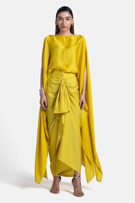 431-88 By Shweta Kapur Yellow Satin Samara Skirt Online at Aza Fashions 431-88 By Shweta Kapur_Yellow Satin Samara Skirt_Online_at_Aza_Fashions