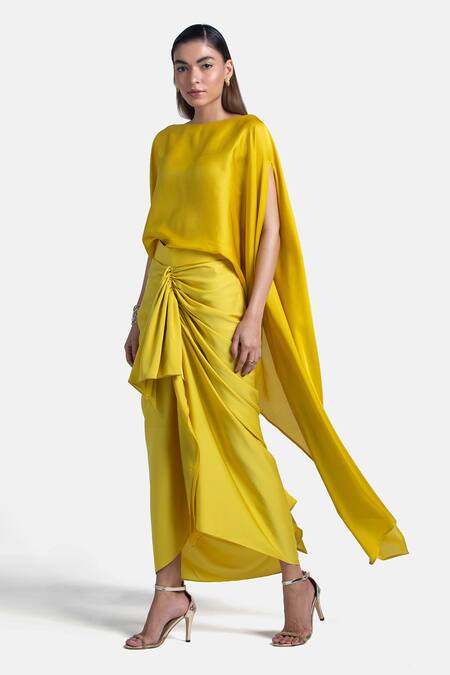 Shop 431-88 By Shweta Kapur Yellow Satin Samara Skirt Online at Aza Fashions Shop_431-88 By Shweta Kapur_Yellow Satin Samara Skirt_Online_at_Aza_Fashions