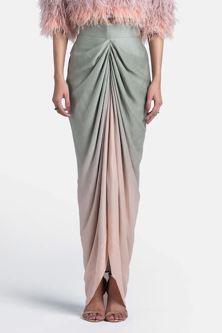 431-88 By Shweta Kapur_Grey Chiffon Ombre Draped Skirt _Online_at_Aza_Fashions
