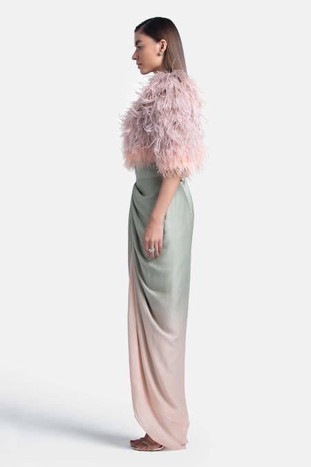 Buy_431-88 By Shweta Kapur_Grey Chiffon Ombre Draped Skirt _Online_at_Aza_Fashions