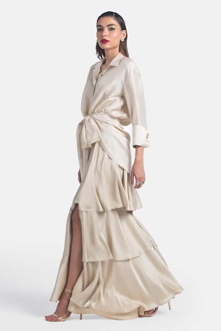 Buy 431-88 By Shweta Kapur Beige Satin Multi Layered Skirt Online at Aza Fashions Buy_431-88 By Shweta Kapur_Beige Satin Multi Layered Skirt_Online_at_Aza_Fashions