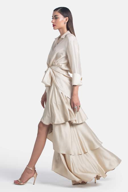 Shop 431-88 By Shweta Kapur Beige Satin Multi Layered Skirt Online at Aza Fashions Shop_431-88 By Shweta Kapur_Beige Satin Multi Layered Skirt_Online_at_Aza_Fashions