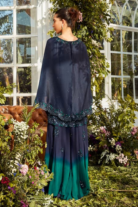 Shop Rococo Green Organza, Georgette Bead Work, Cutdana Shyla Ombre Tunic And Dhoti Pant Set at Aza Fashions Shop_Rococo_Green Organza, Georgette Bead Work, Cutdana Shyla Ombre Tunic And Dhoti Pant Set_at_Aza_Fashions