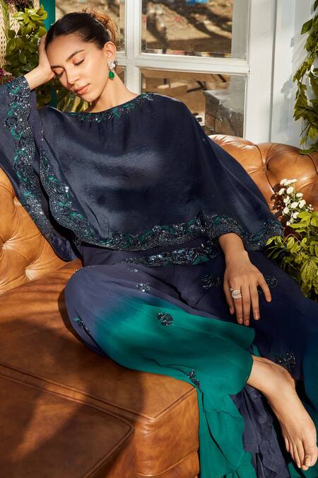 Shop Rococo Green Organza, Georgette Bead Work, Cutdana Shyla Ombre Tunic And Dhoti Pant Set Online at Aza Fashions Shop_Rococo_Green Organza, Georgette Bead Work, Cutdana Shyla Ombre Tunic And Dhoti Pant Set_Online_at_Aza_Fashions