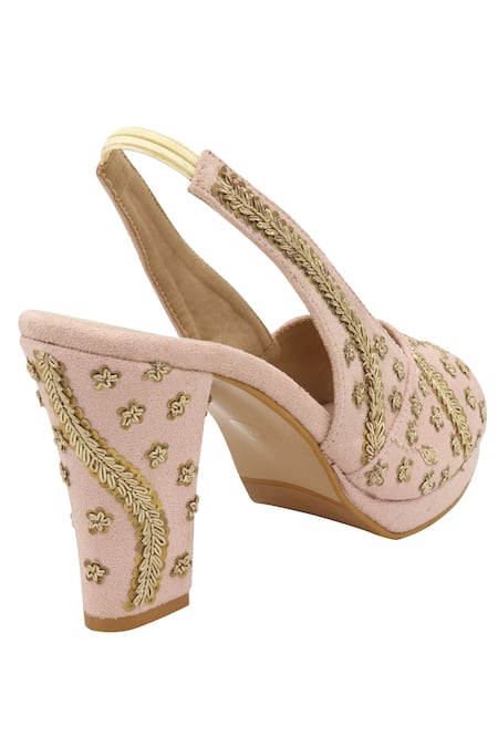 Veruschka By Payal Kothari Embroidered Suede Peep Toe Heels 