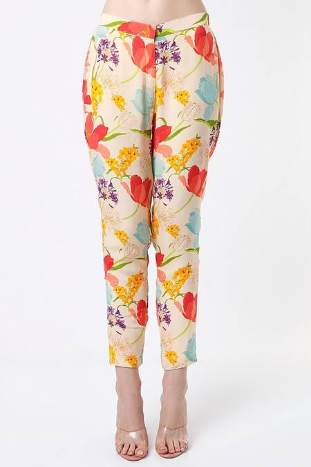 Buy Seams Pret And Couture Multi Color Crepe Printed Floral Motifs Band Collar Tunic And Pant Set Online at Aza Fashions Buy_Seams Pret And Couture_Multi Color Crepe Printed Floral Motifs Band Collar Tunic And Pant Set _Online_at_Aza_Fashions