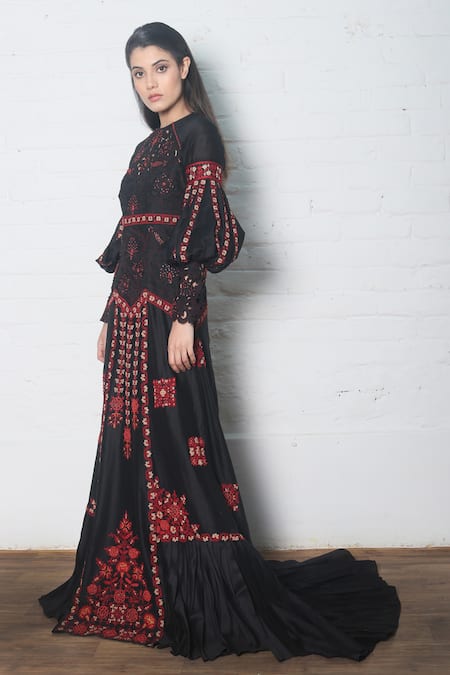 Buy_Chandrima_Black Chanderi Round Gown _Online_at_Aza_Fashions