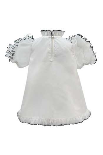 Shop Jasmine And Alaia White Organza Embroidered Thread Work Siena Frill Dress at Aza Fashions Shop_Jasmine And Alaia_White Organza Embroidered Thread Work Siena Frill Dress_at_Aza_Fashions