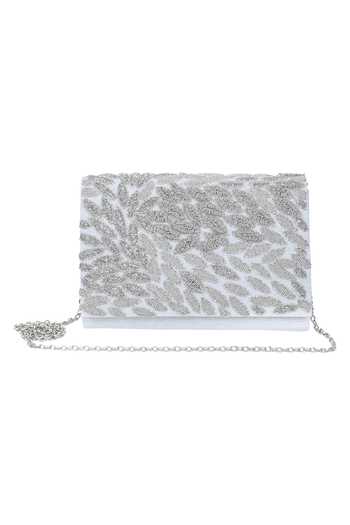 Buy_The Purple Sack_Silver Embroidery Flap Clutch _Online_at_Aza_Fashions