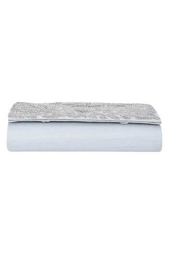 The Purple Sack_Silver Embroidery Flap Clutch _at_Aza_Fashions