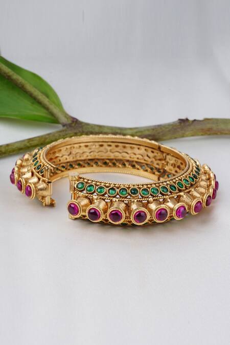 SMARS JEWELRY_Gold Plated Stones Studded Kada Bangle_Online_at_Aza_Fashions