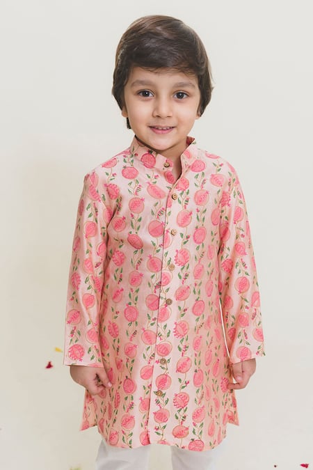 MR Brat_Pink Chanderi Printed Kurta And Pant Set _Online_at_Aza_Fashions