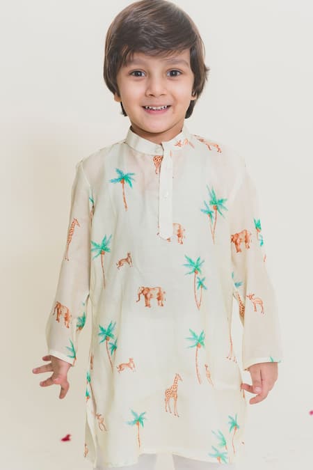 Mr Brat_Yellow Muslin Printed Kurta And Pant Set _Online_at_Aza_Fashions