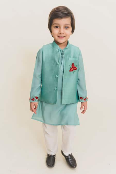 MR Brat Blue Chanderi, Cotton, Muslin Embroidery Aqua Kurta Set