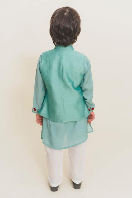 Shop MR Brat Blue Chanderi, Cotton, Muslin Embroidery Aqua Kurta Set at Aza Fashions Shop_MR Brat_Blue Chanderi, Cotton, Muslin Embroidery Aqua Kurta Set _at_Aza_Fashions